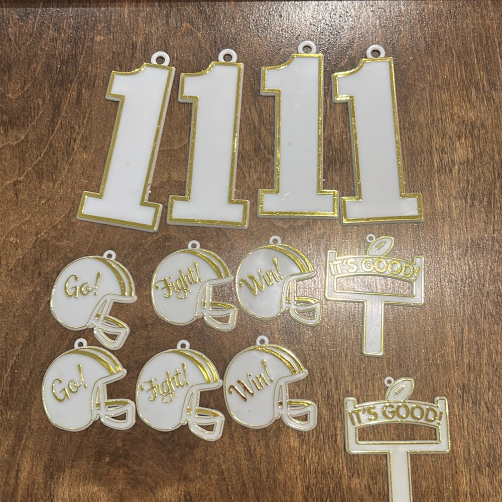 Homecoming Variety White & Gold FOOTBALL  charms / trinkets (12) mums & Garters